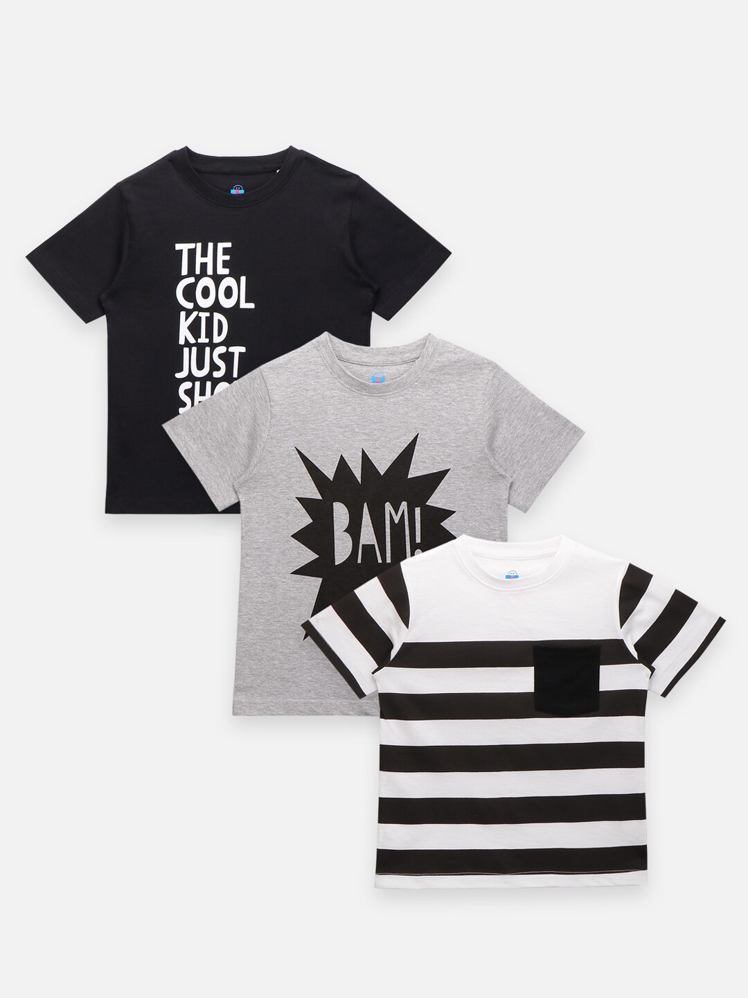 

LilPicks Boys Pack of 3 Printed Cotton T-shirts, Black