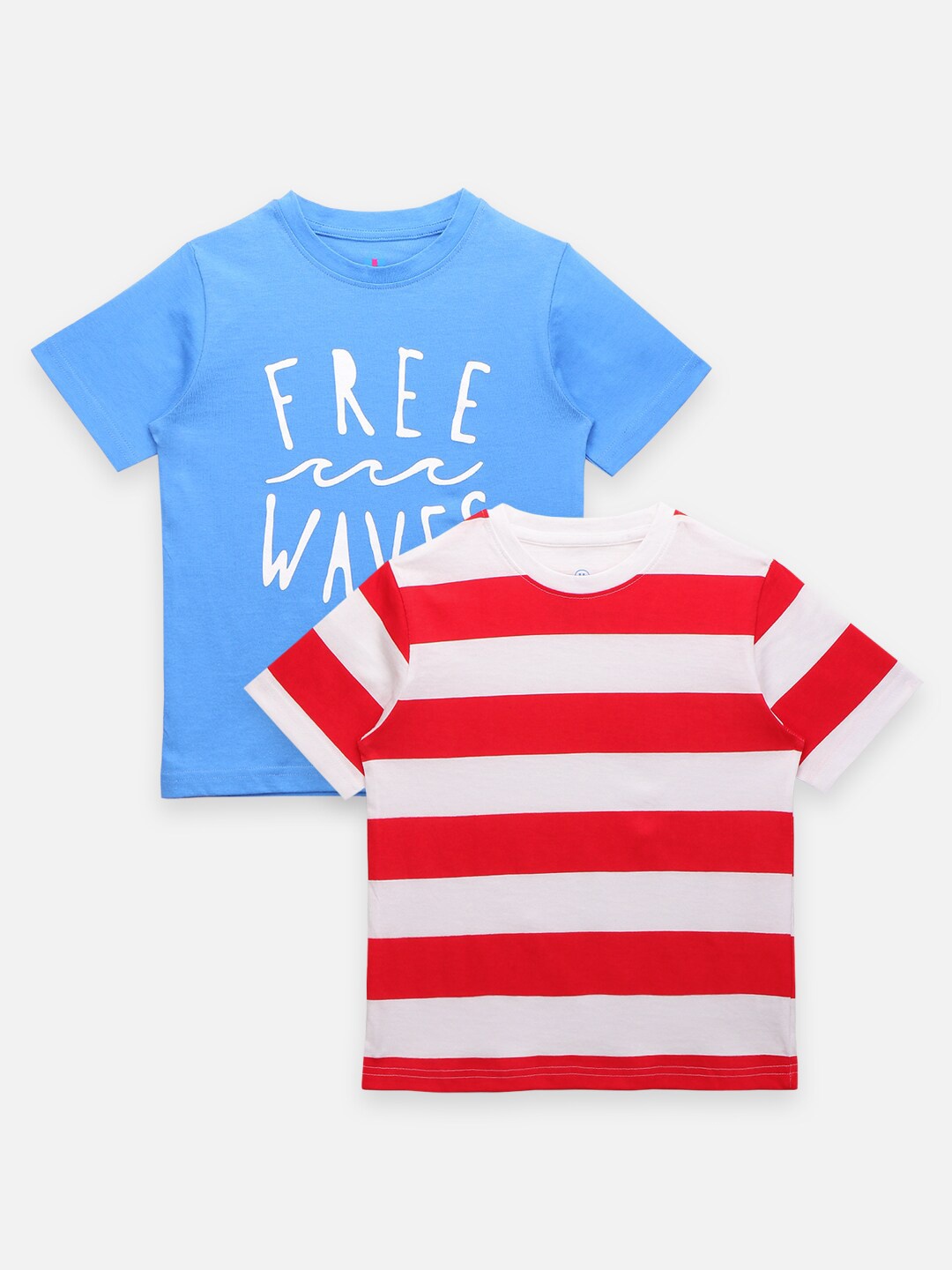 

LilPicks Boys Pack of 2 Blue & White Striped Cotton T-shirts