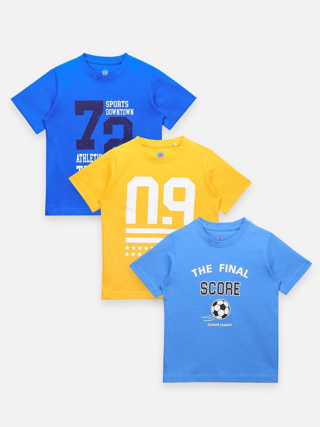 

LilPicks Boys Blue & Yellow Typography Printed T-shirt Pack Of 3