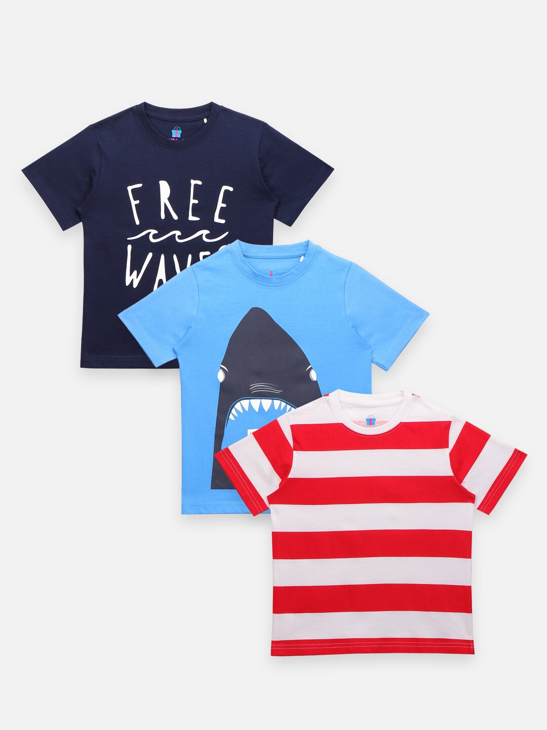 

LilPicks Boys Pack of 3 Printed Cotton T-shirts, Navy blue