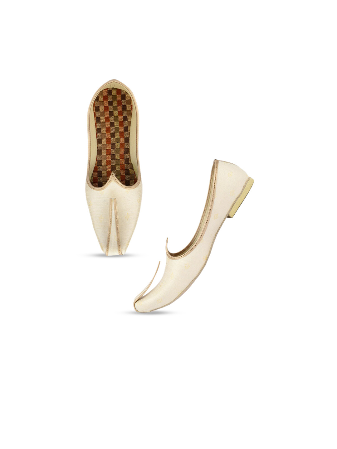 

DESI COLOUR Men Off White Woven Design Mojaris