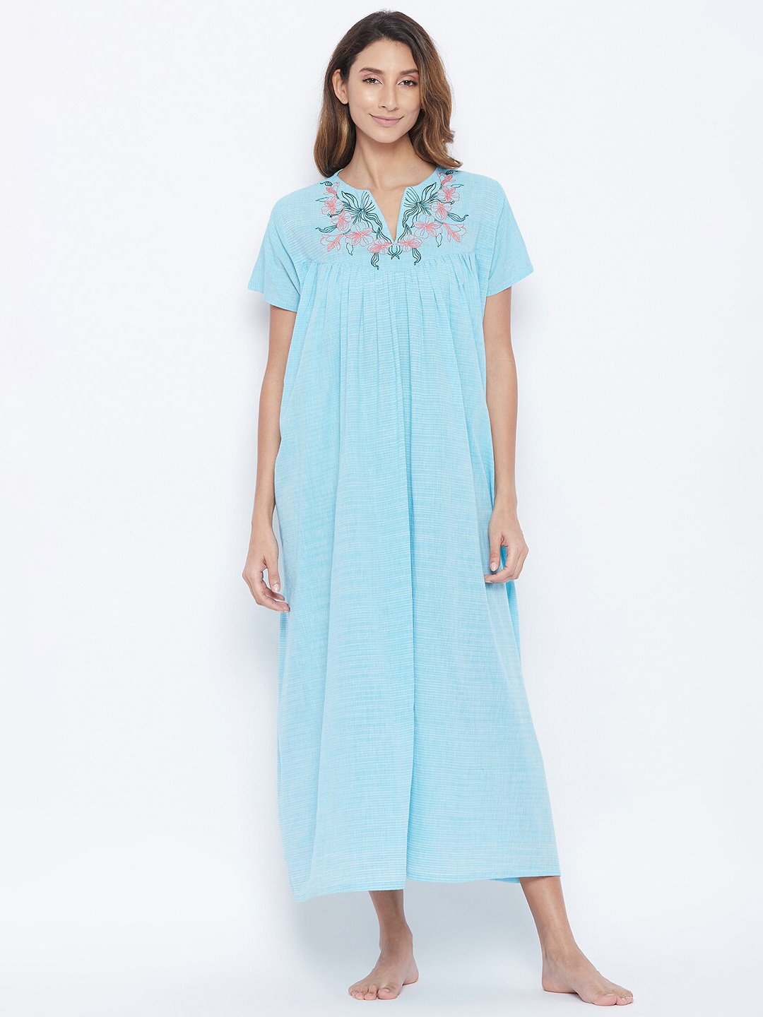 

The Kaftan Company Blue Embroidered Maxi Nightdress