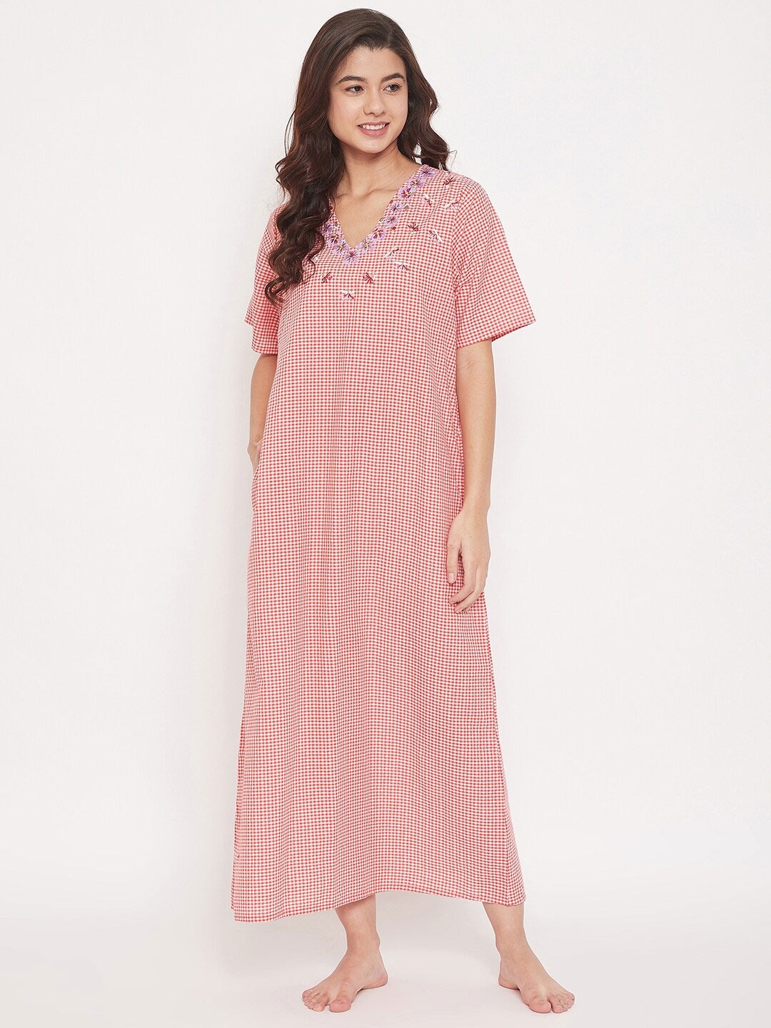 

The Kaftan Company Red Embroidered Maxi Nightdress