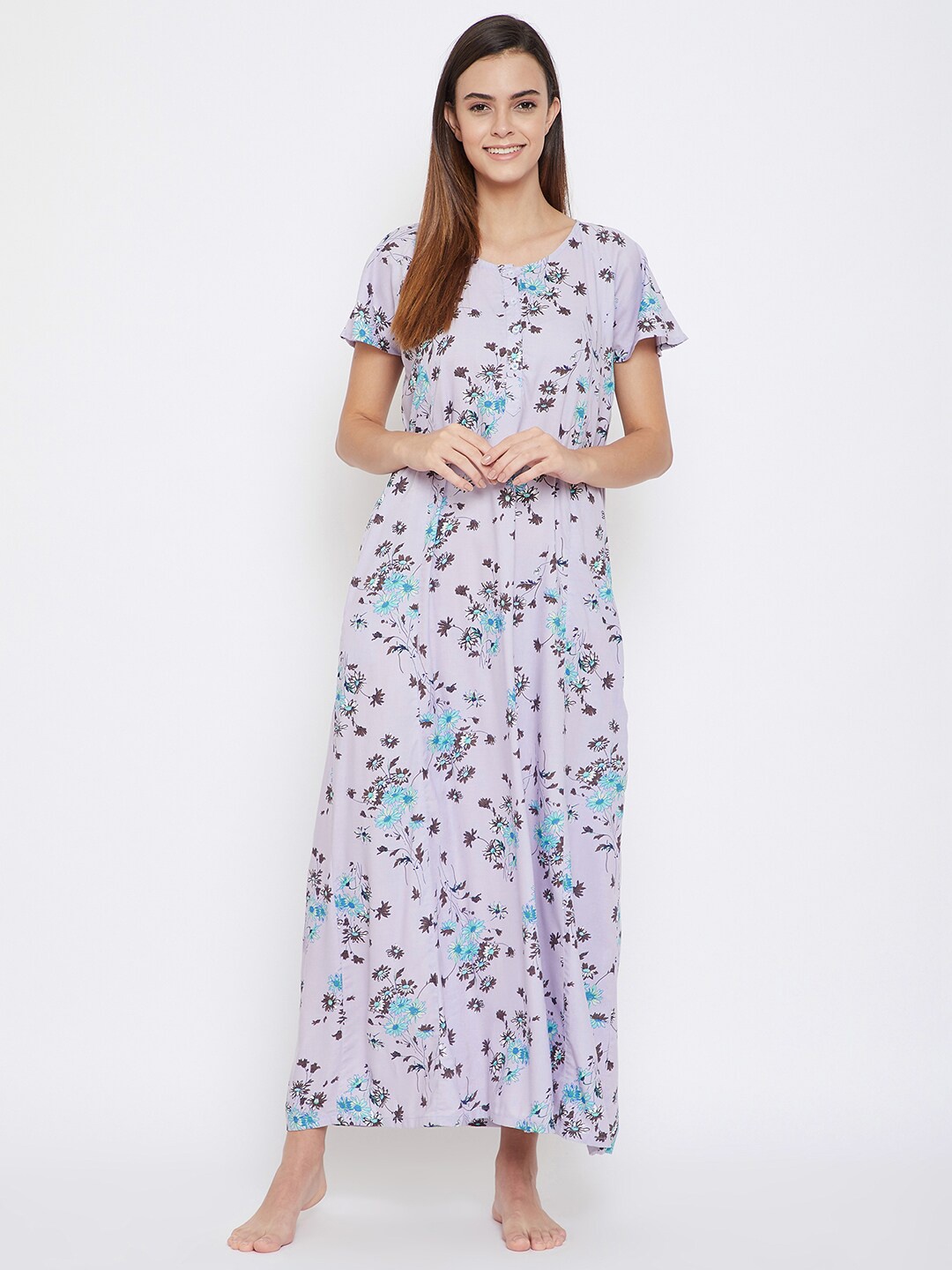

The Kaftan Company Purple Printed Maxi Nightdress