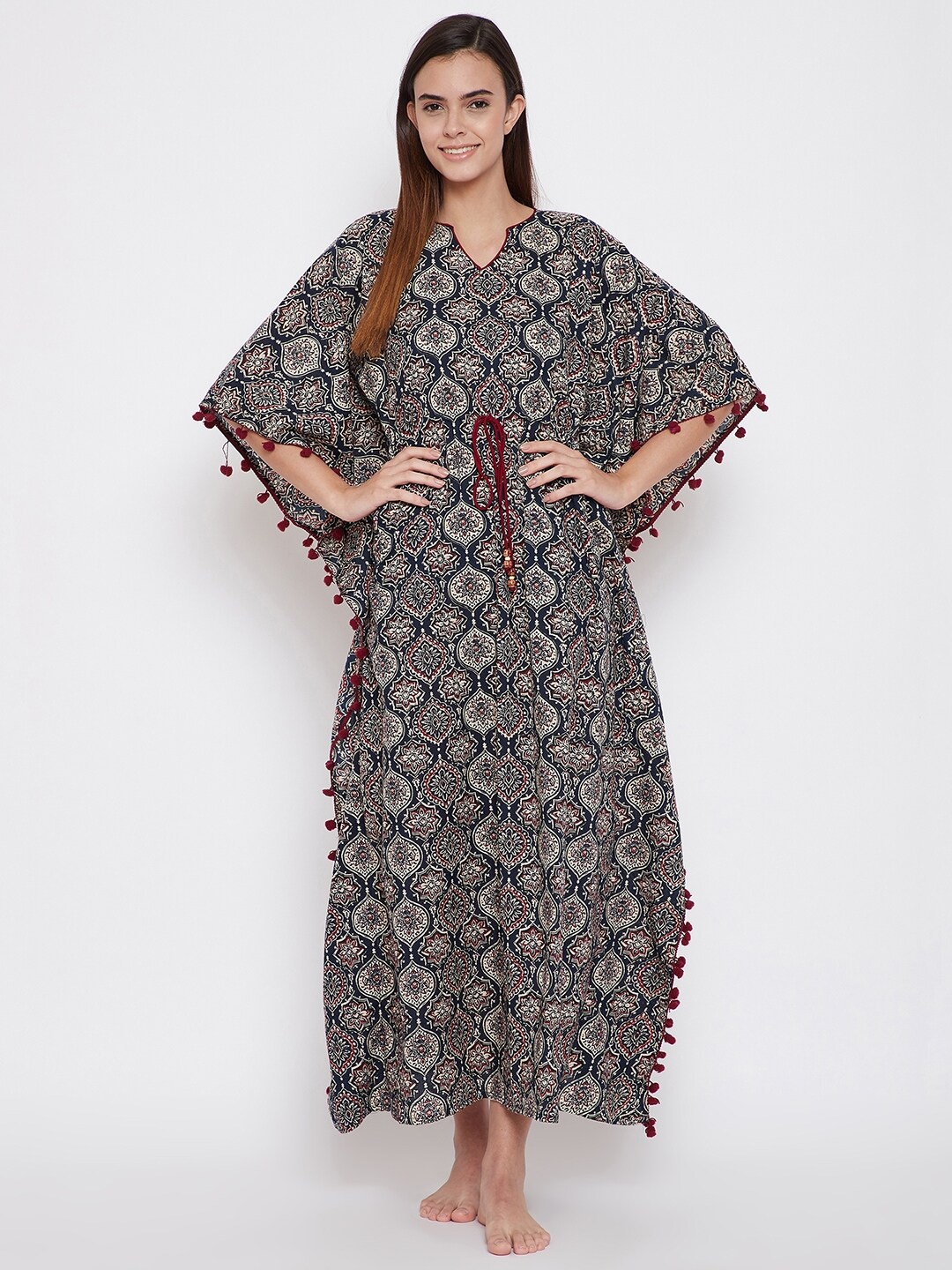 

The Kaftan Company Navy Blue Printed Maxi Nightdress
