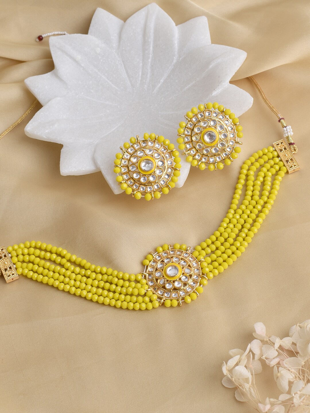 

TEEJH Gold-Plated & Yellow Stone Studded Yellow Jewellery Set