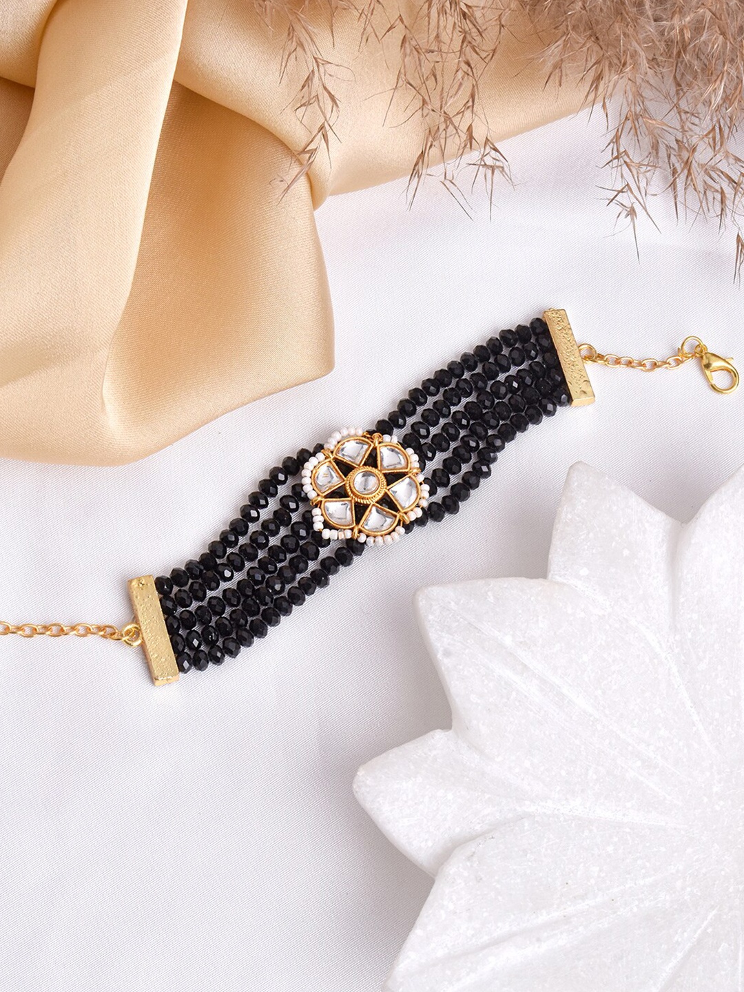

TEEJH Women Gold-Toned & Black Brass Wraparound Bracelet