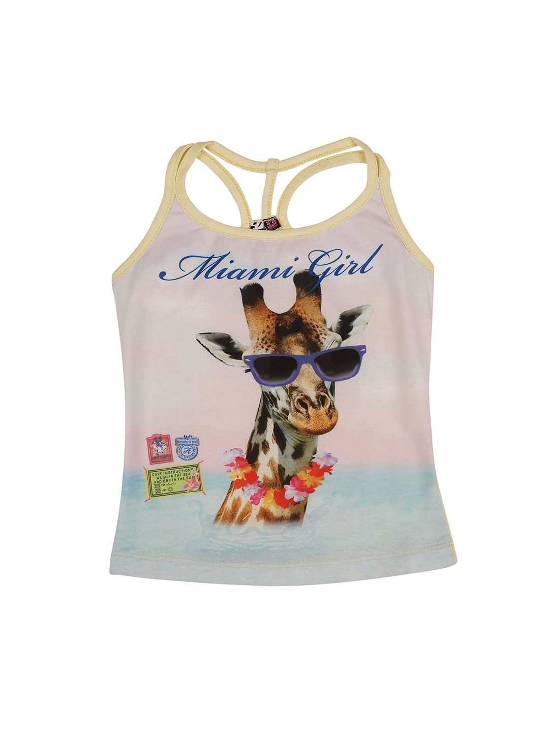 

Actuel Girls Yellow & Brown Graphic Printed Pure Cotton Tank Top