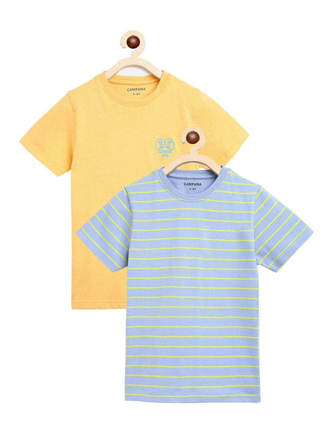 

Campana Boys Yellow & Blue Striped T-shirt Pack Of 2