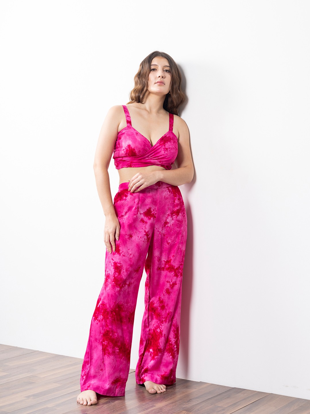 

EROTISSCH Women Pink Tie & Dye Printed Beachwear Set