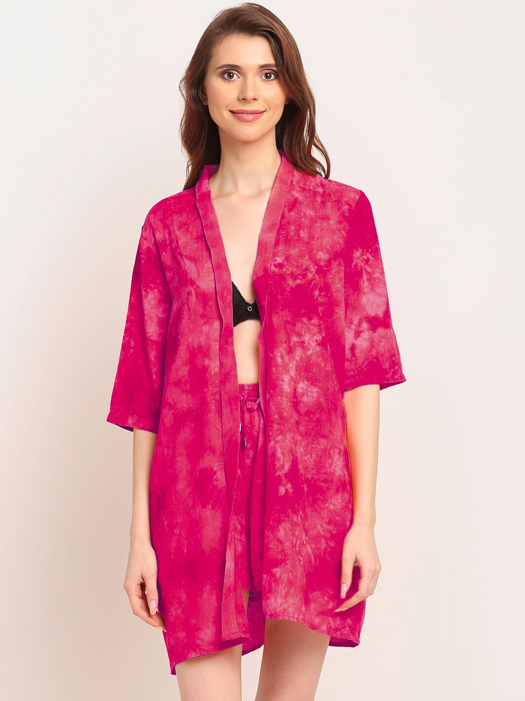 

EROTISSCH Women Pink Printed Pure Cotton Cover-Up Beachwear Set