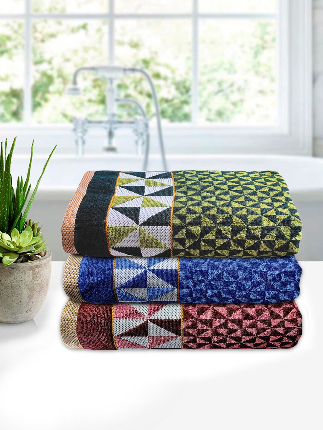 

Kuber Industries Set of 3 Printed 400 GSM Pure Cotton Bath Towels, Blue
