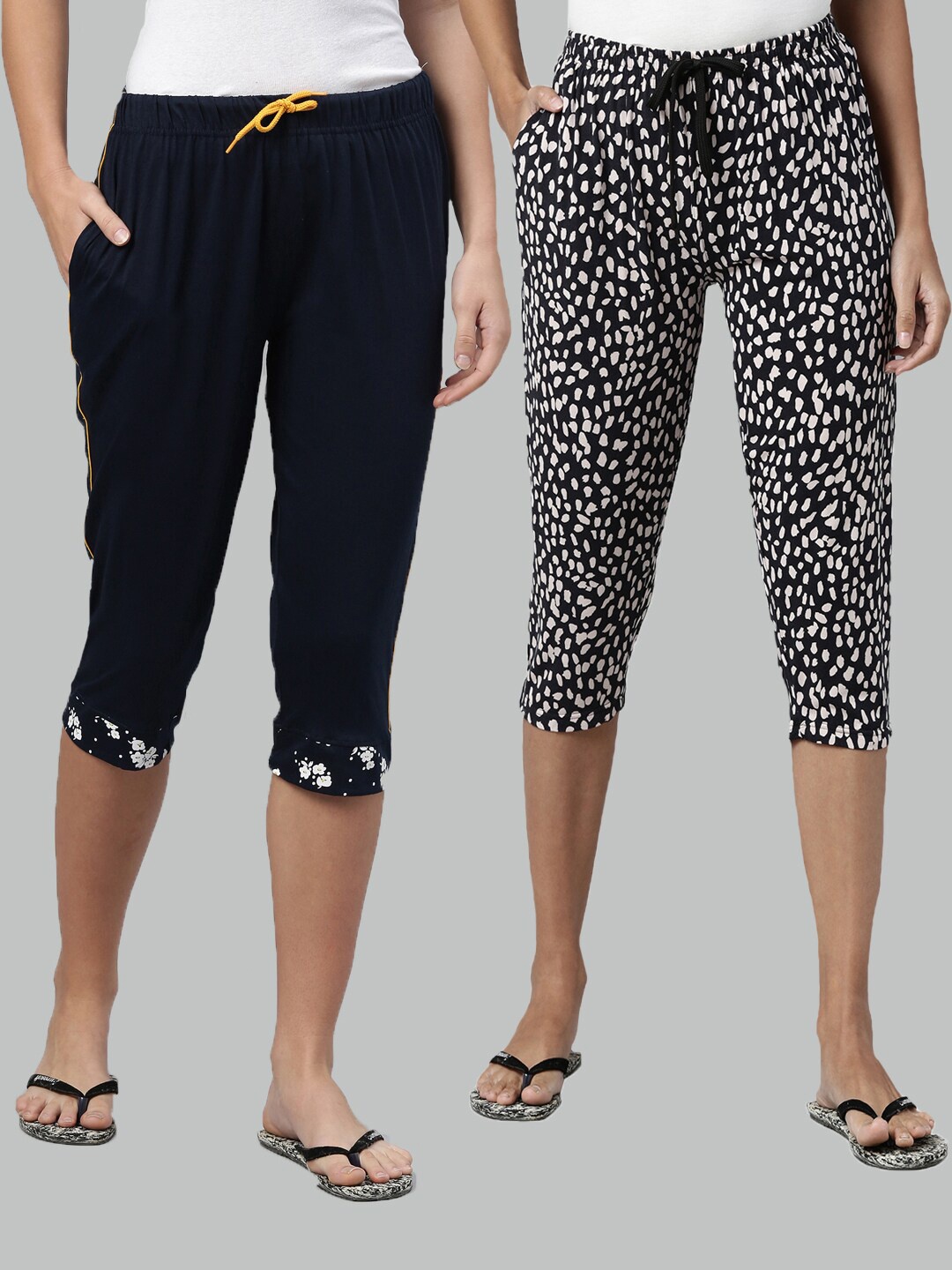 

Kryptic Women Navy Blue & White Printed Capris