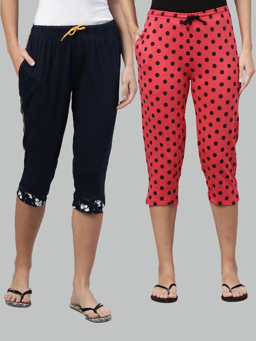 

Kryptic Women Navy Blue & Pink Pure Cotton Printed Capris Pack Of 2