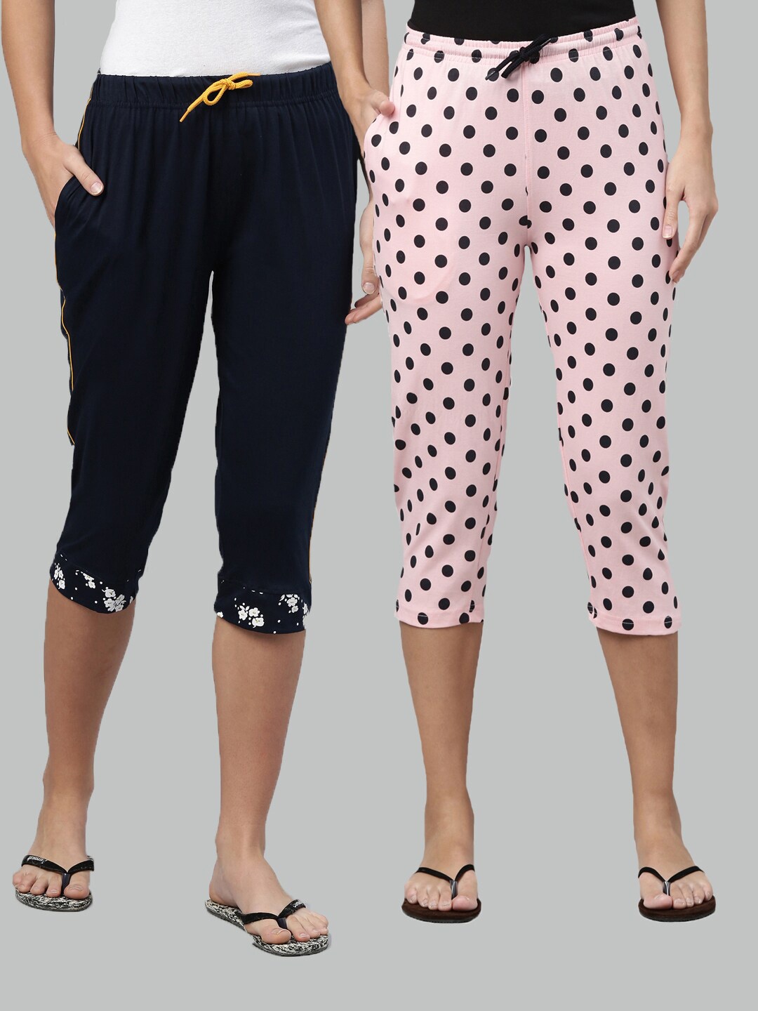 

Kryptic Pack of 2 Navy Blue & Pink Printed Cotton Capris