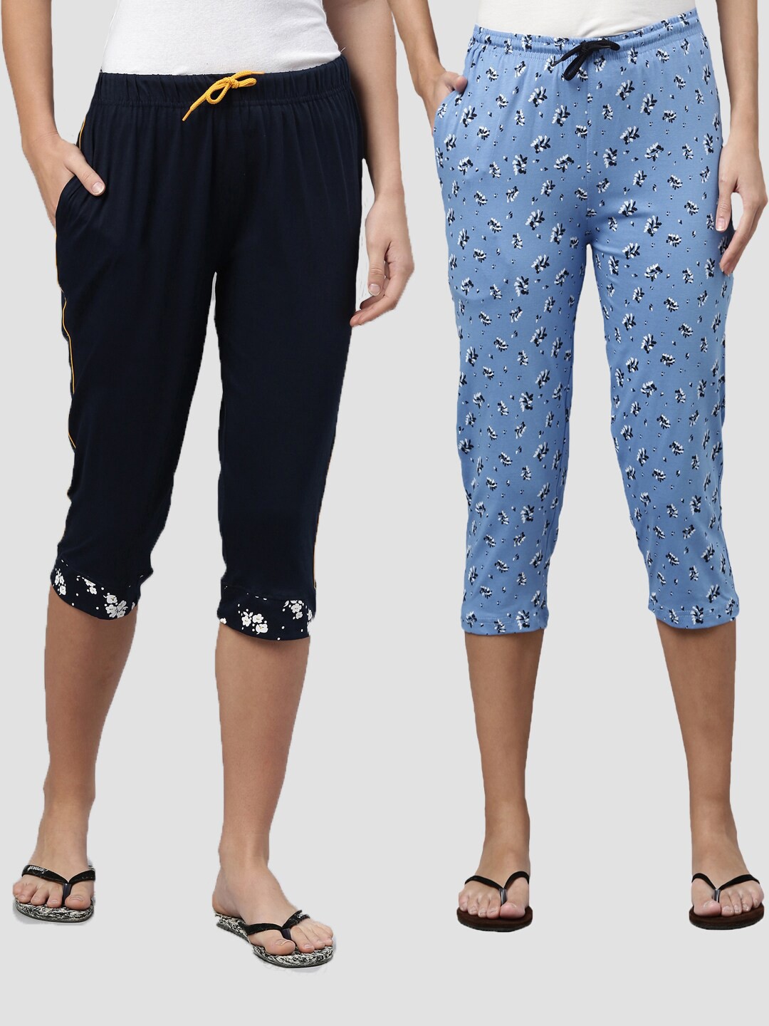 

Kryptic Women Pack of 2 Navy Blue & White Printed Cotton Capris
