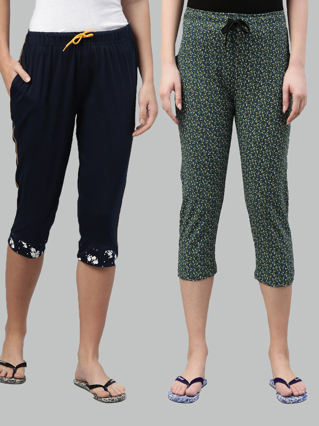 

Kryptic Women Pack of 2 Navy Blue & Green Printed Capris