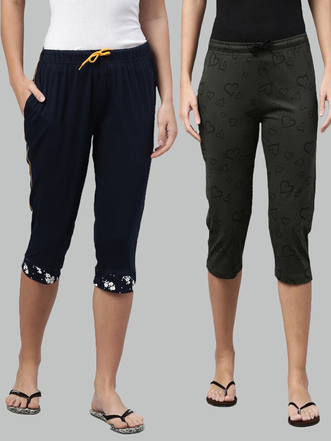 

Kryptic Women Pack of 2 Navy Blue & Olive Green Capris