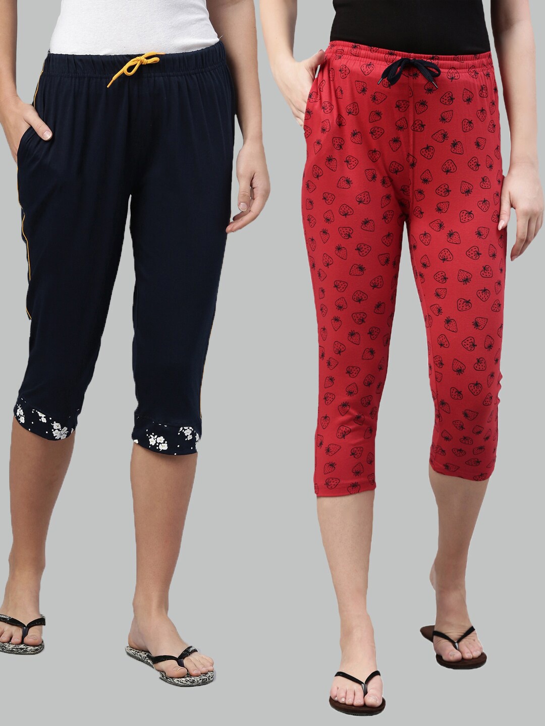 

Kryptic Women Navy Blue & Red Printed Capris