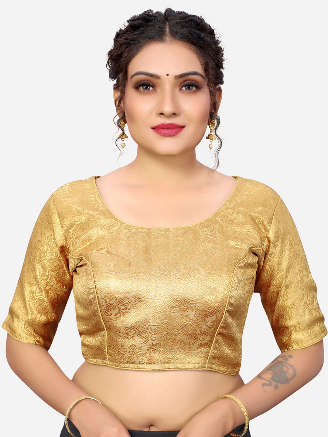 

SIRIL Gold-Colored Embroidered Readymade Saree Blouse