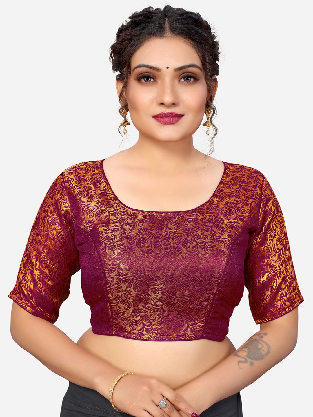 

SIRIL Purple & Gold Woven Design Saree Blouse