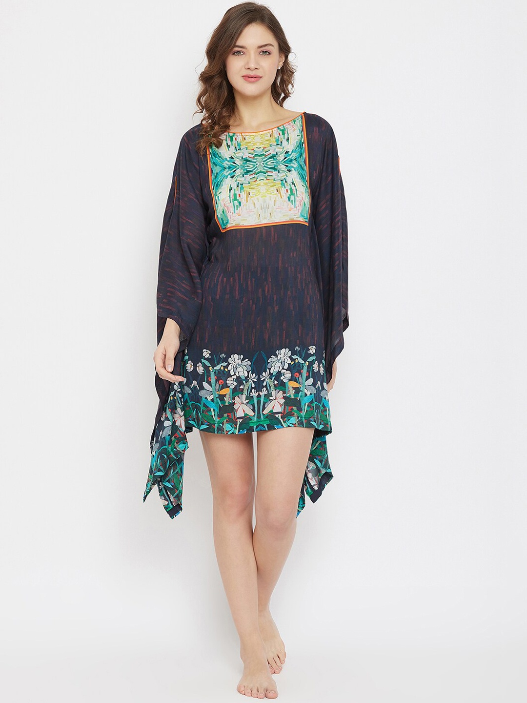 

The Kaftan Company Women Black & Green Printed Kaftan Dress