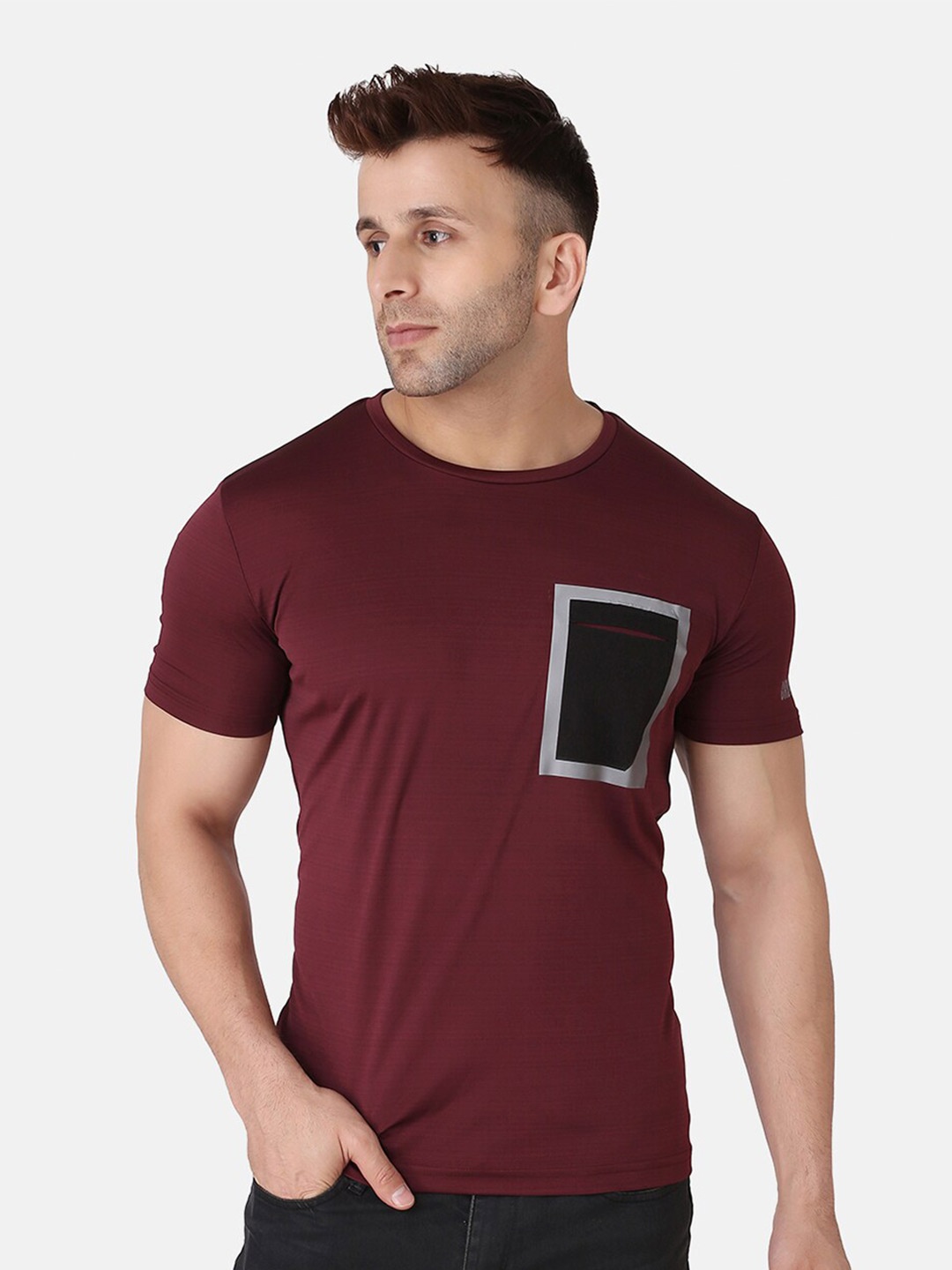 

PERFKT-U Men Maroon Antimicrobial Training or Gym T-shirt