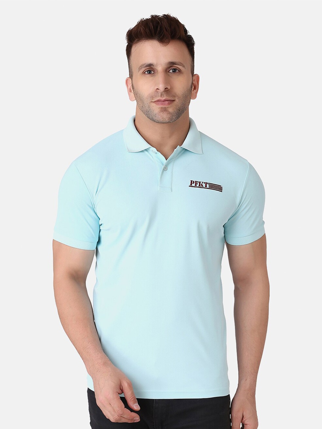 

PERFKT-U Men Sea Green Solid Polo Collar Antimicrobial T-shirt