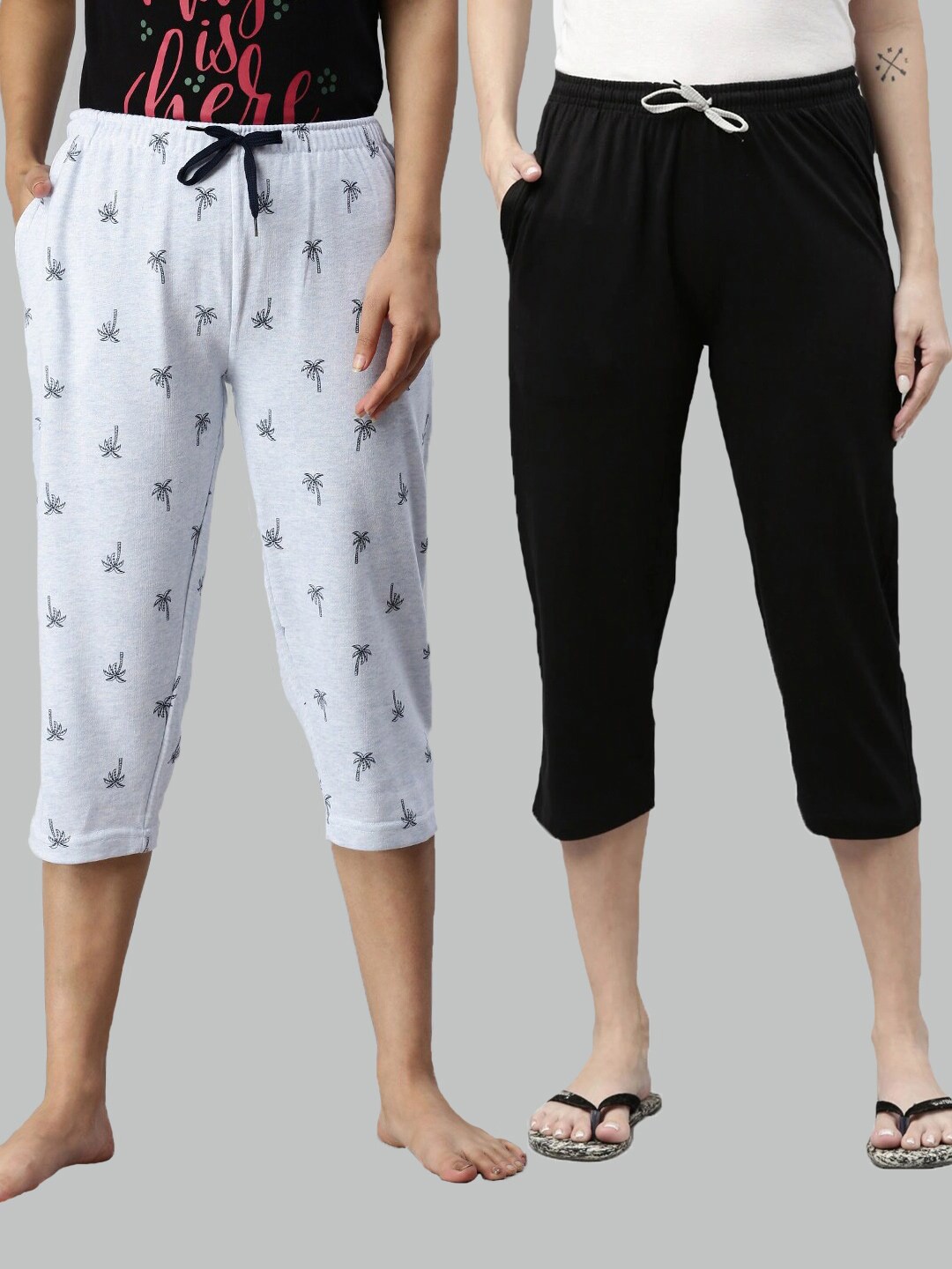 

Kryptic Women Blue & Black Set Of 2 Printed Cotton Capris