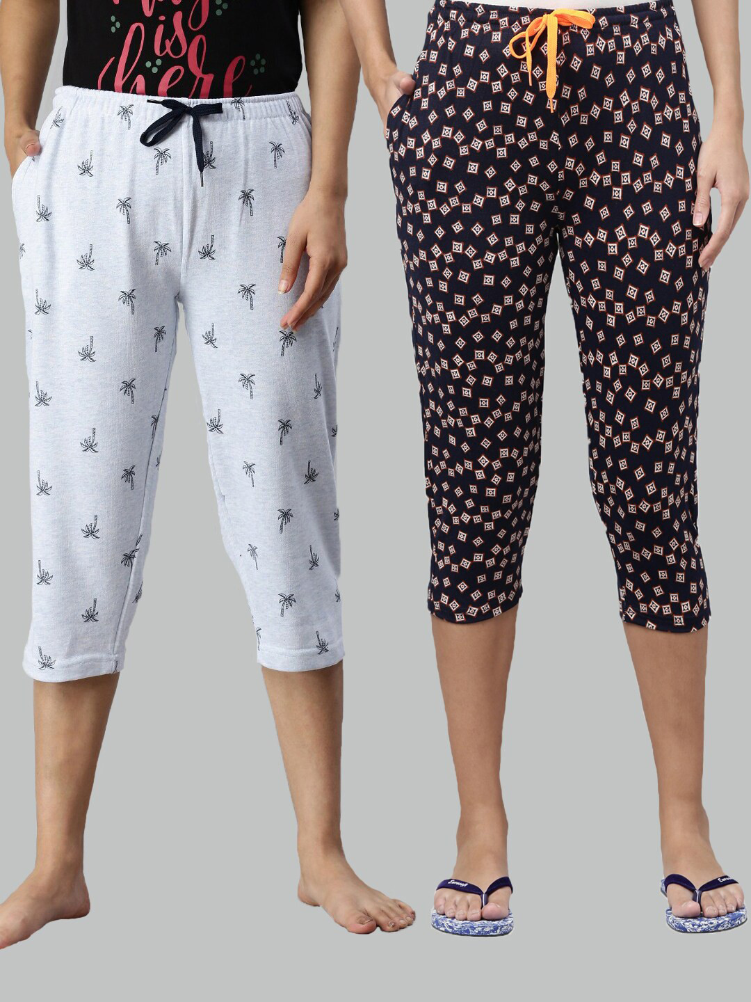 

Kryptic Women Pack of 2 Printed Cotton Capris, Blue