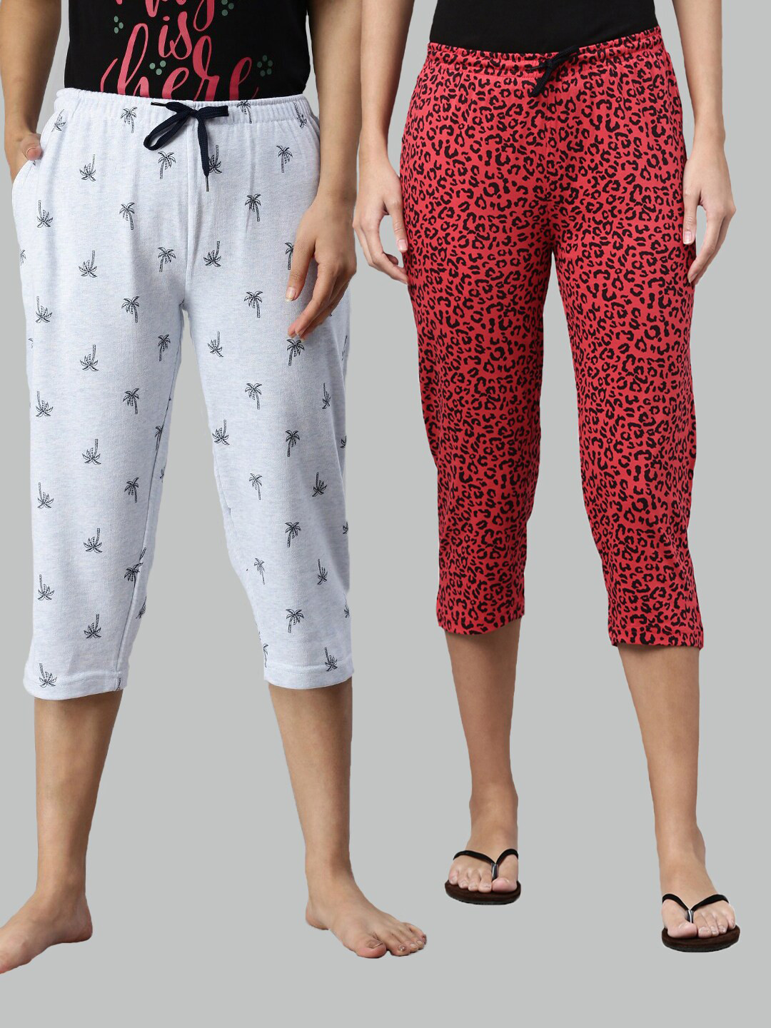 

Kryptic Women Set Of 2 Blue & Pink Regular Fit Printed Cotton Capris