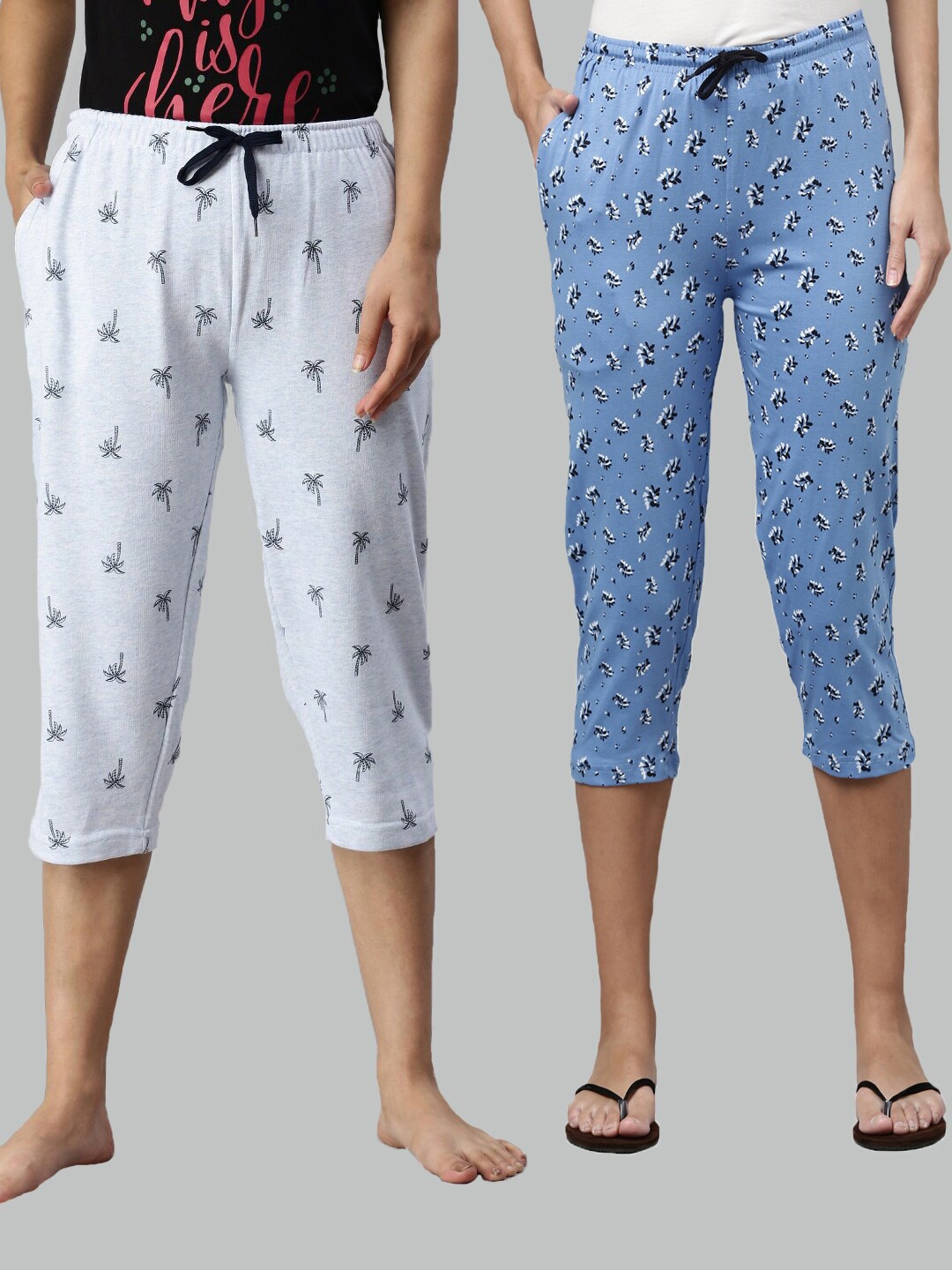 

Kryptic Women Pack of 2 Blue & White Printed Cotton Capris