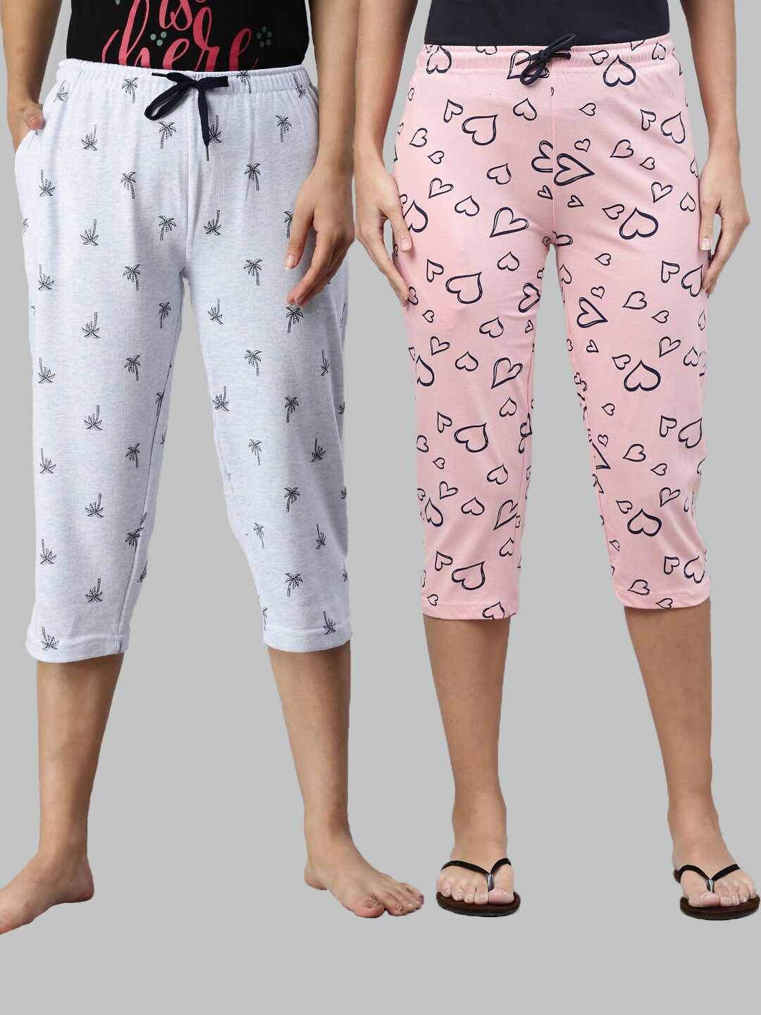 

Kryptic Pack of 2 Women Blue & Pink Printed Cotton Capris