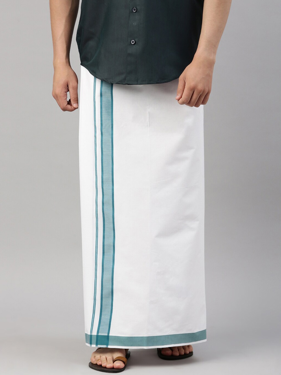 

Jansons Men White & Green Pure Cotton Dhoti
