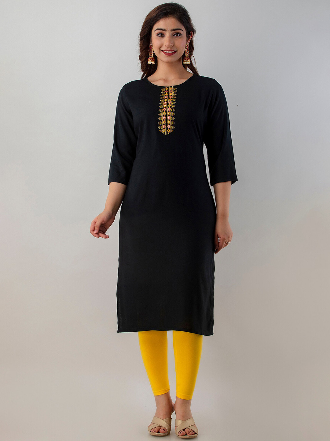 

Charu Women Black Mirror Work Straight Kurta