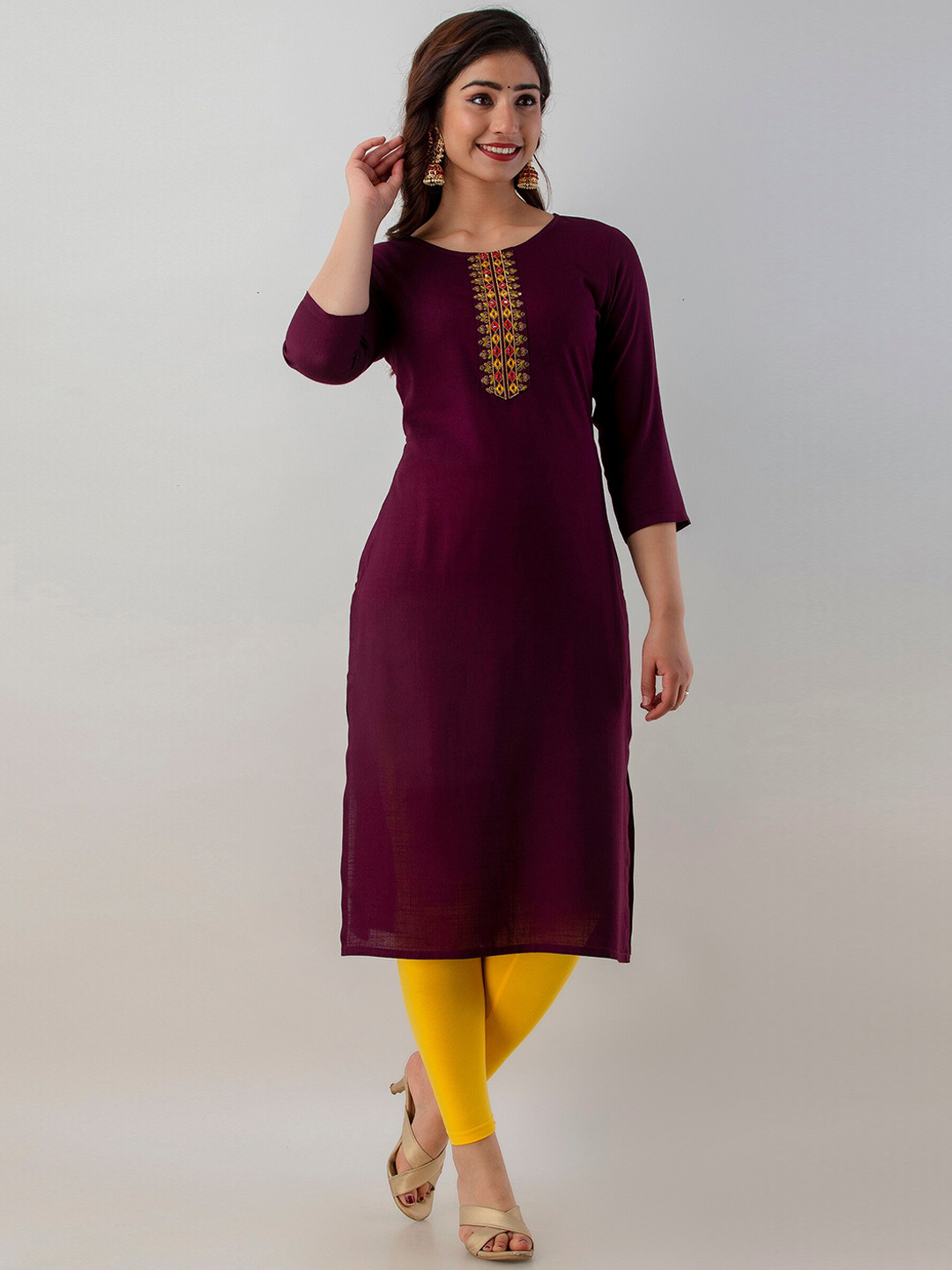 

Charu Women Purple Mirror Work Kurta