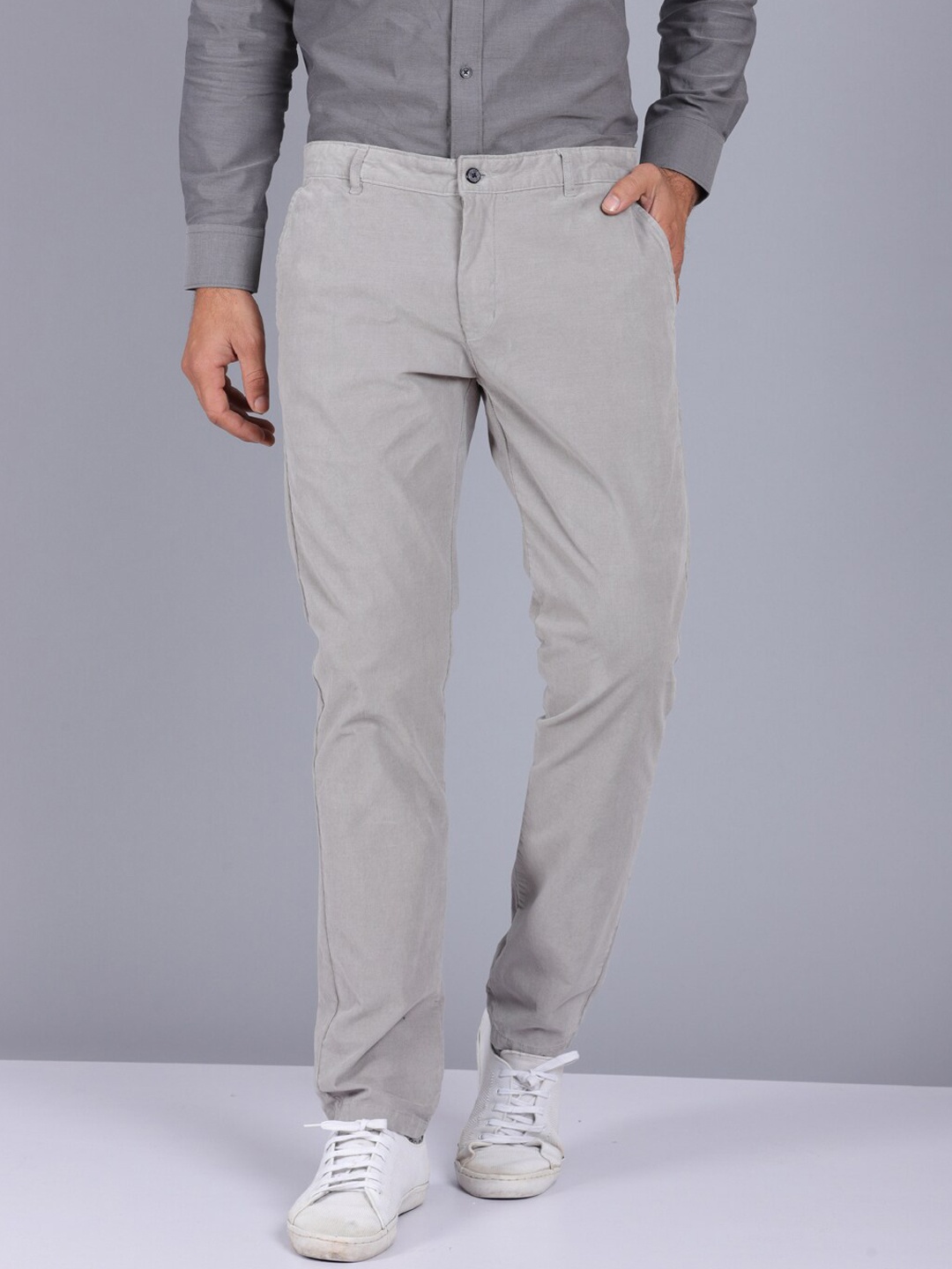 

CANOE Men Grey Solid Smart Slim Fit Cotton Trousers