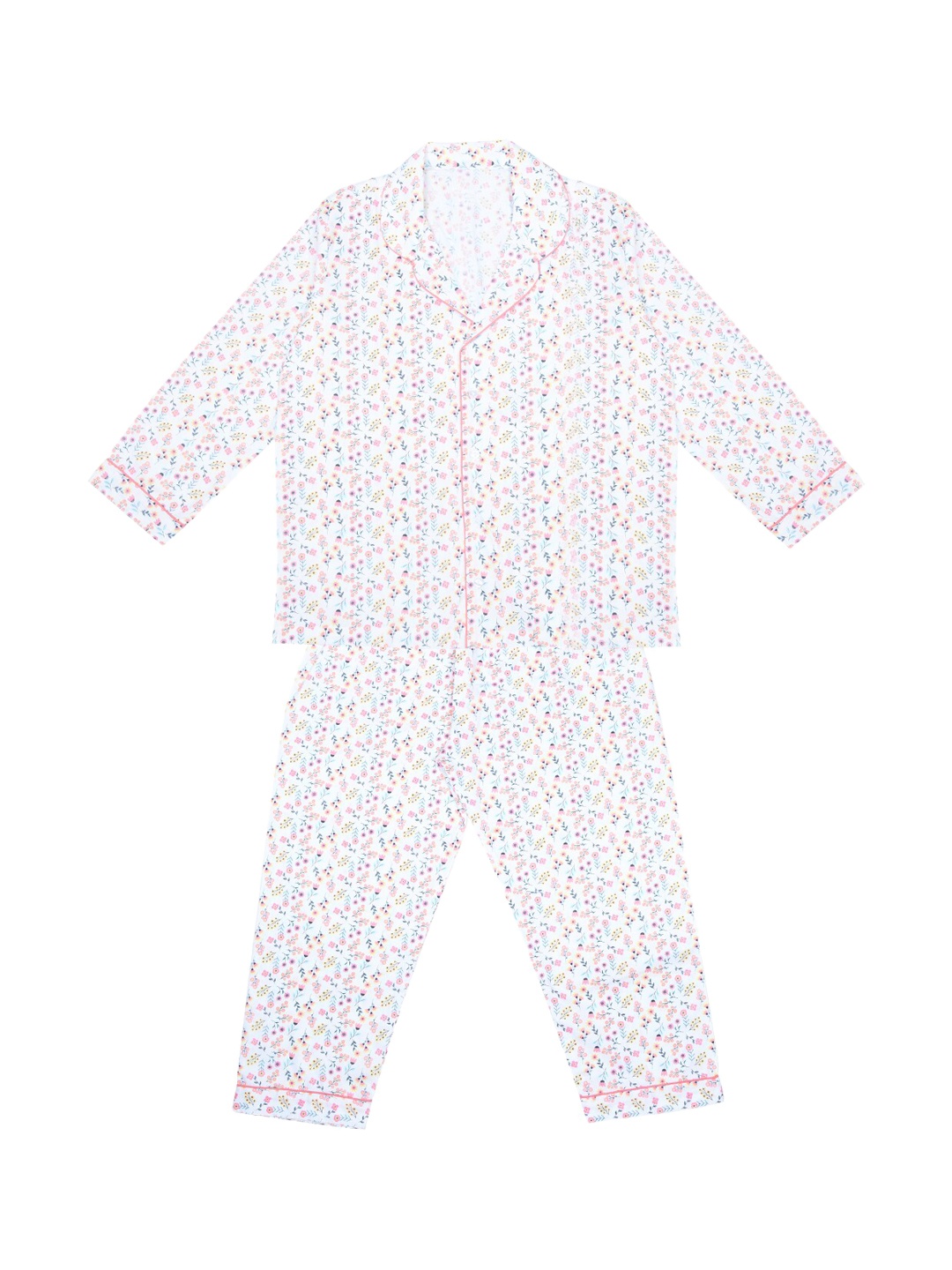 

FUNKRAFTS Girls White & Pink Printed Pure Cotton Night suit