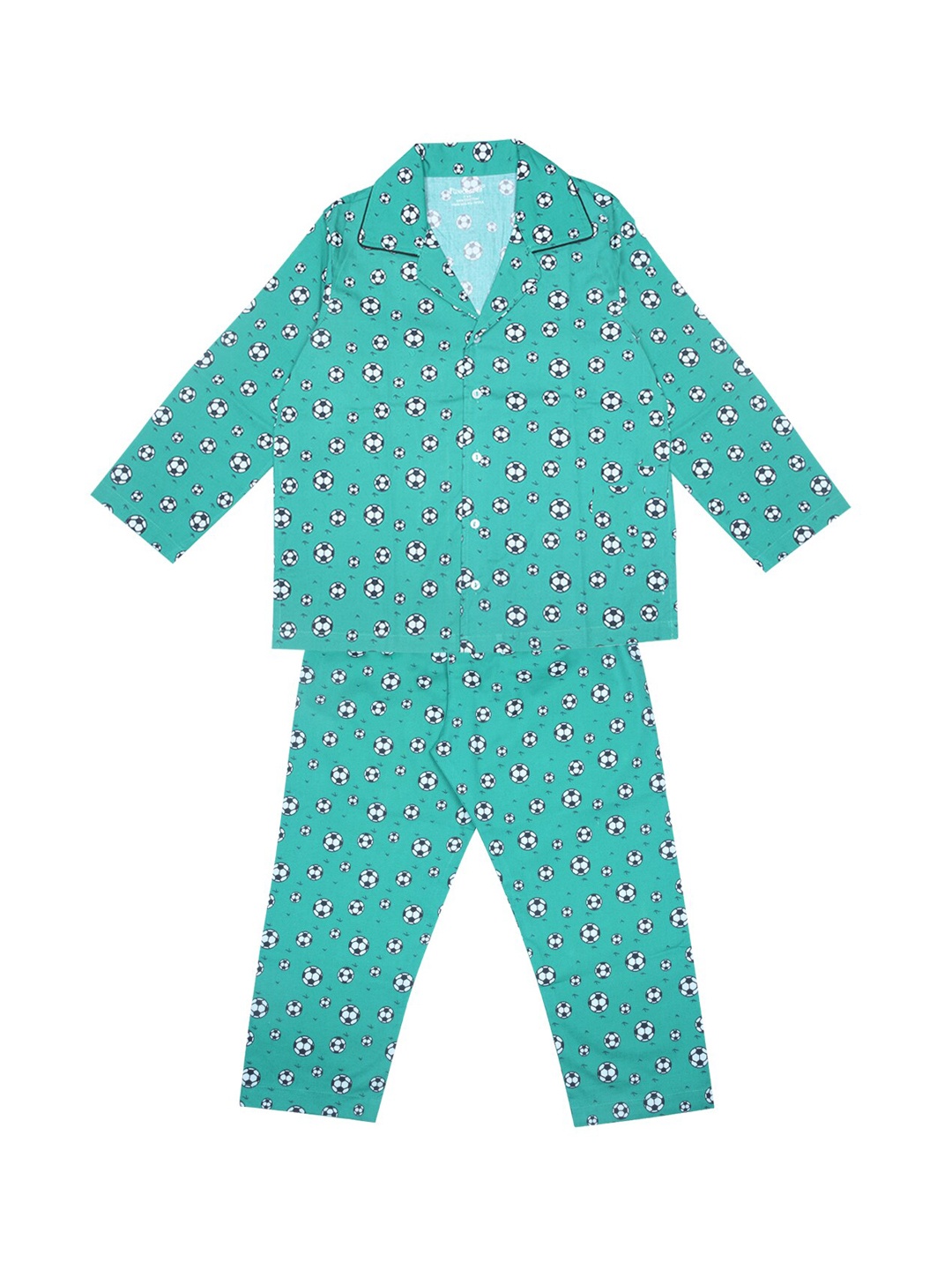 

FUNKRAFTS Boys Green & White Printed Pure Cotton Night suit