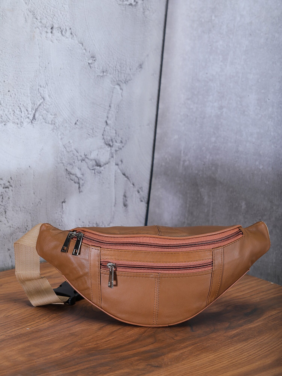 

K London Unisex Tan Brown Textured Waist Pouch