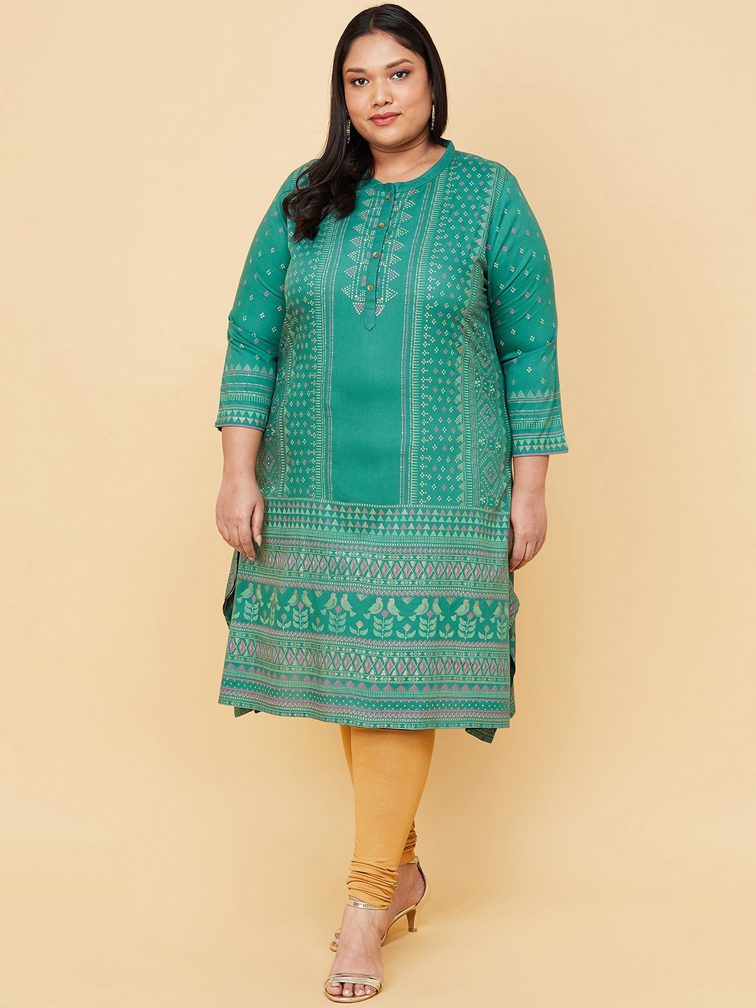 

max Women Plus Size Green Ethnic Motifs Printed Kurta