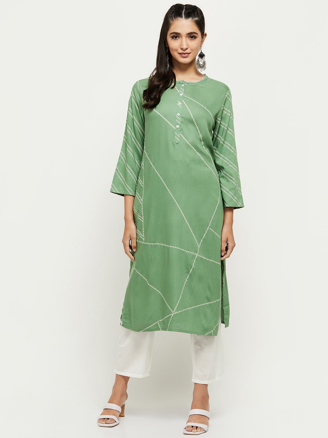 

max Women Green Printed Kurta