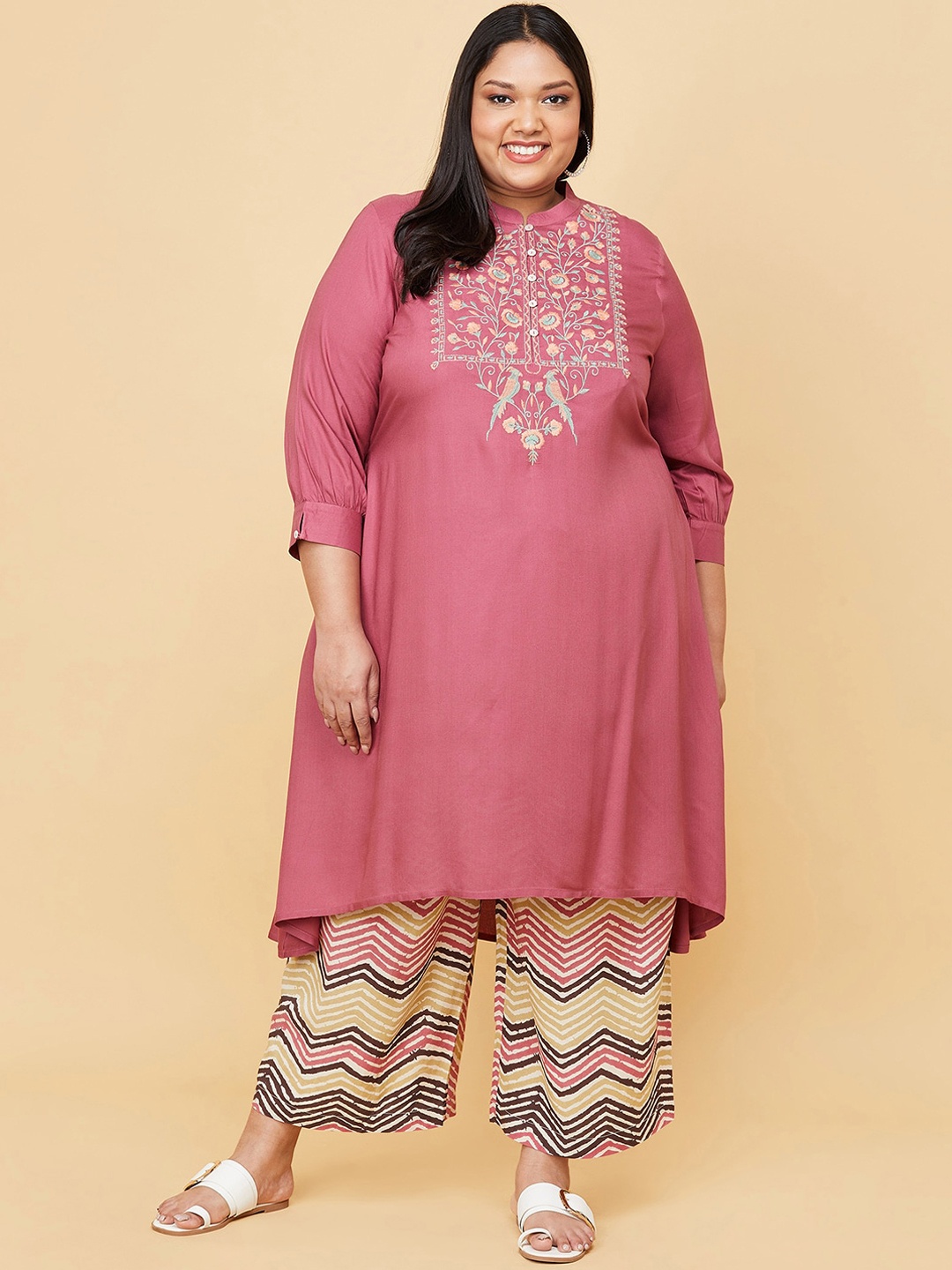 

max Plus Size Women Rose Yoke Design Thread Work A-Line Kurta