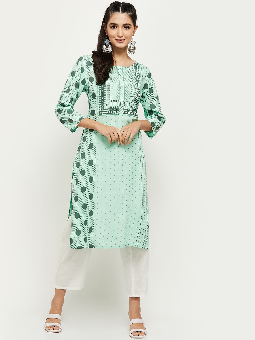 

max Women Green Geometric Printed Kurta