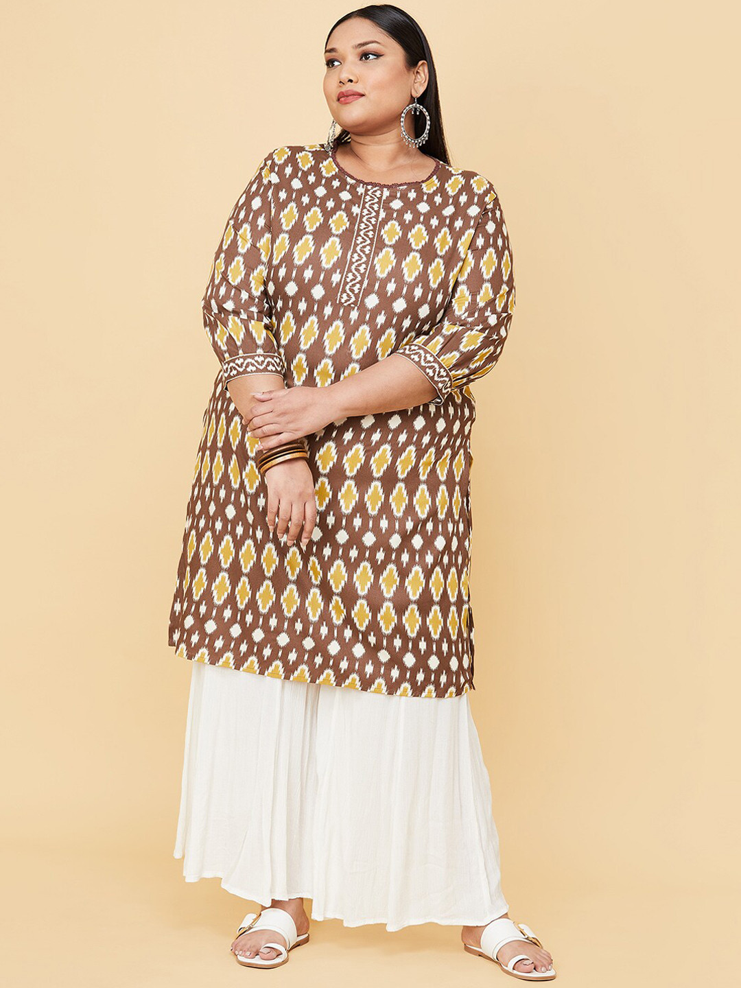 

max Women Plus Size Brown Printed Straight Kurta
