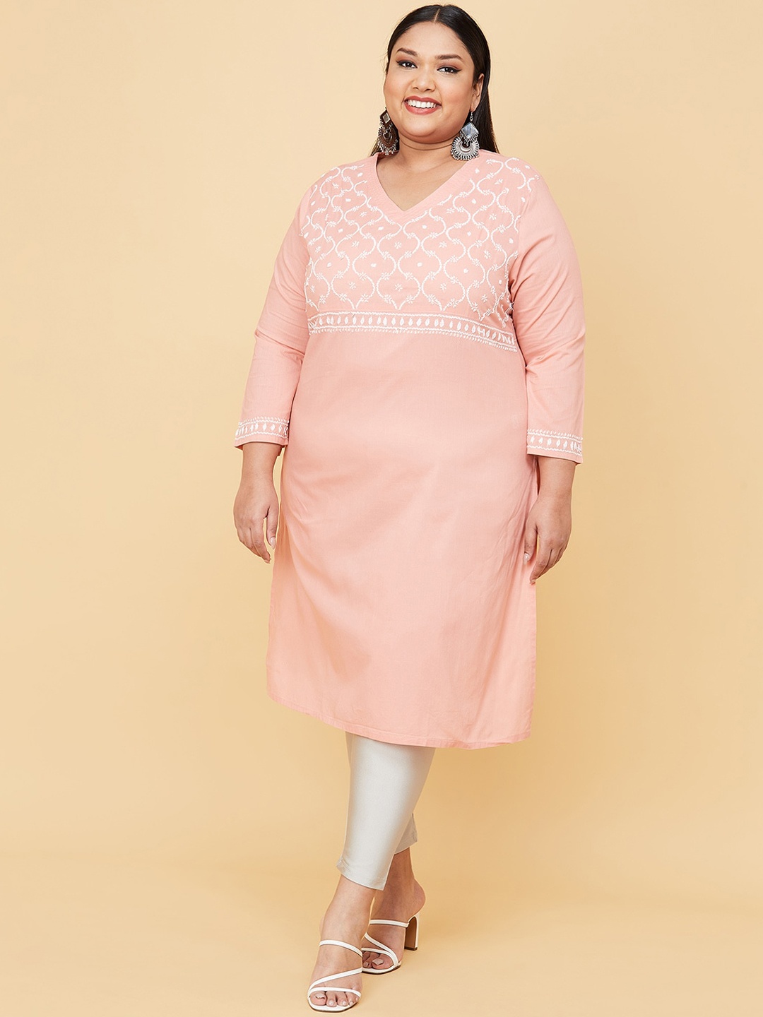 

max Women Plus Size Pink Ethnic Motifs Embroidered Kurta