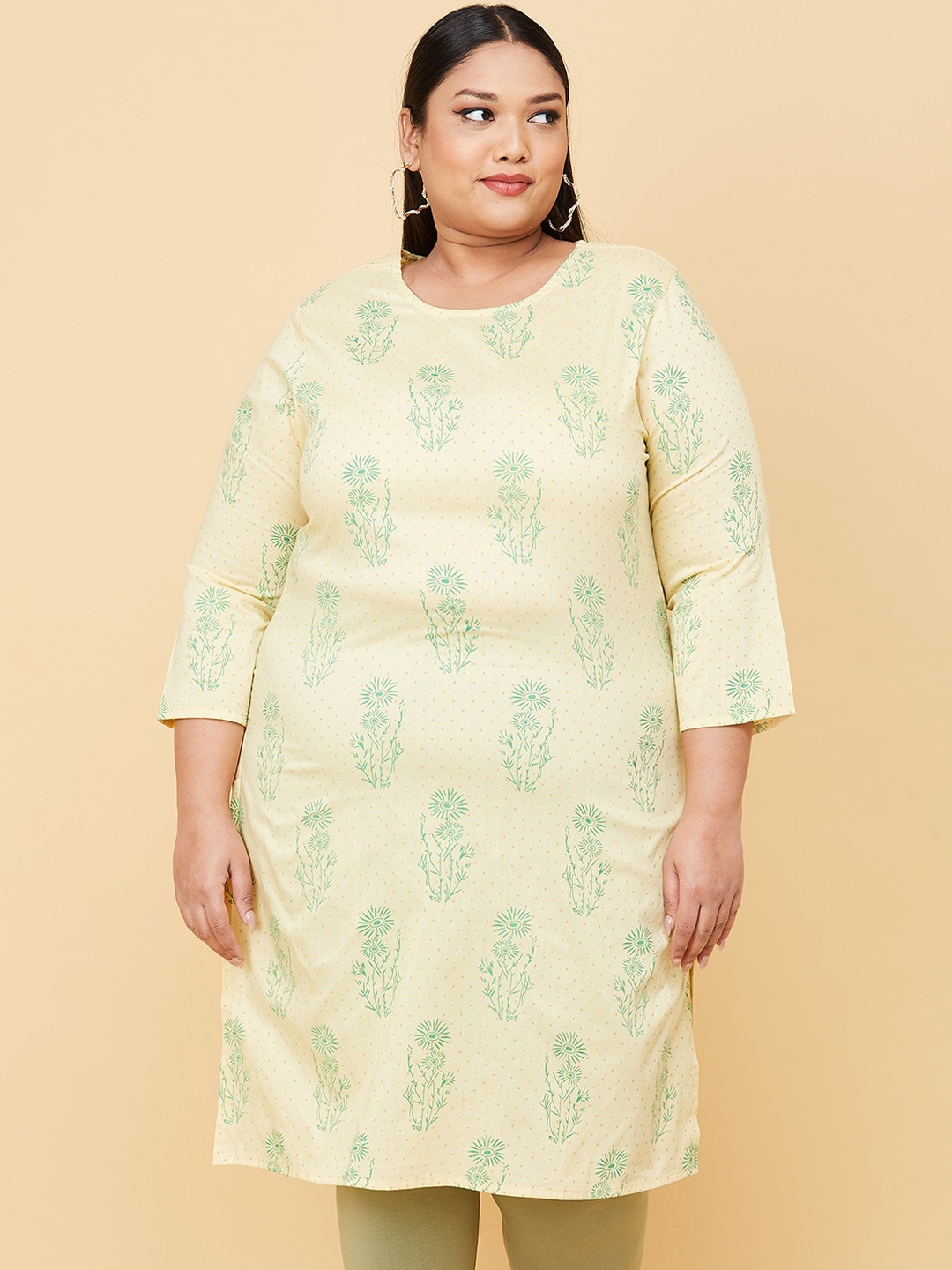 

max Plus Size Women Yellow Floral Printed Kurta