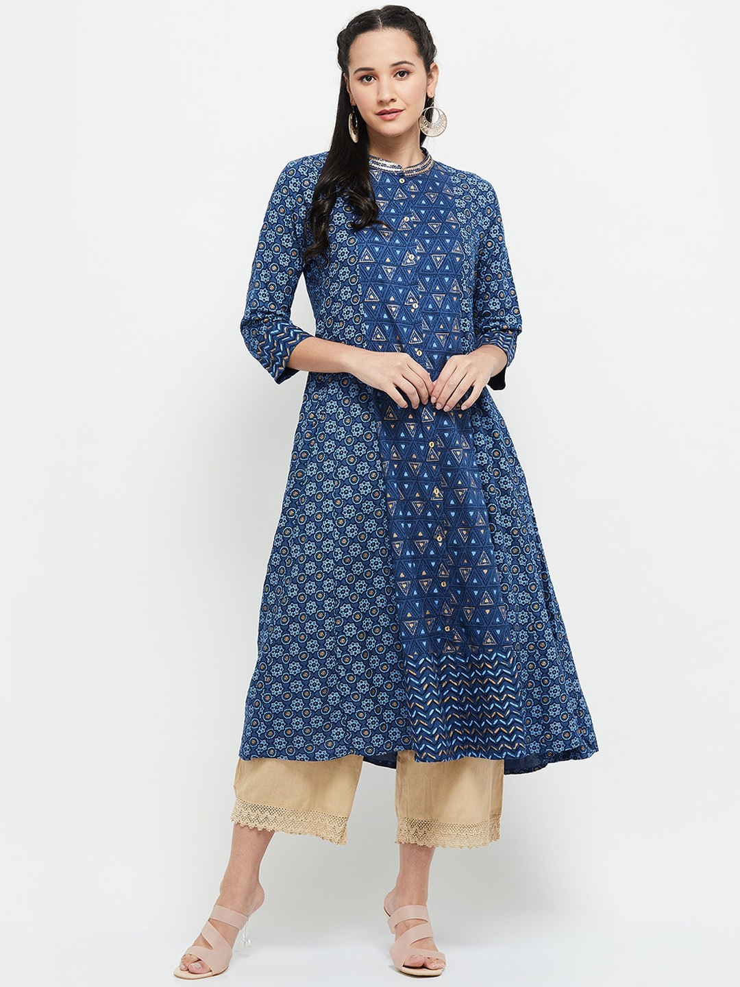 

max Women Navy Blue Geometric Printed Kurta