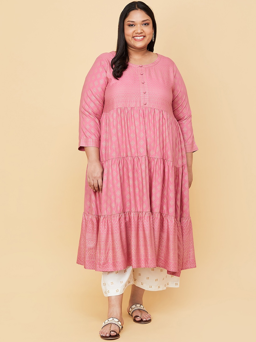

max Women Plus Size Pink Ethnic Motifs Printed Anarkali Kurta