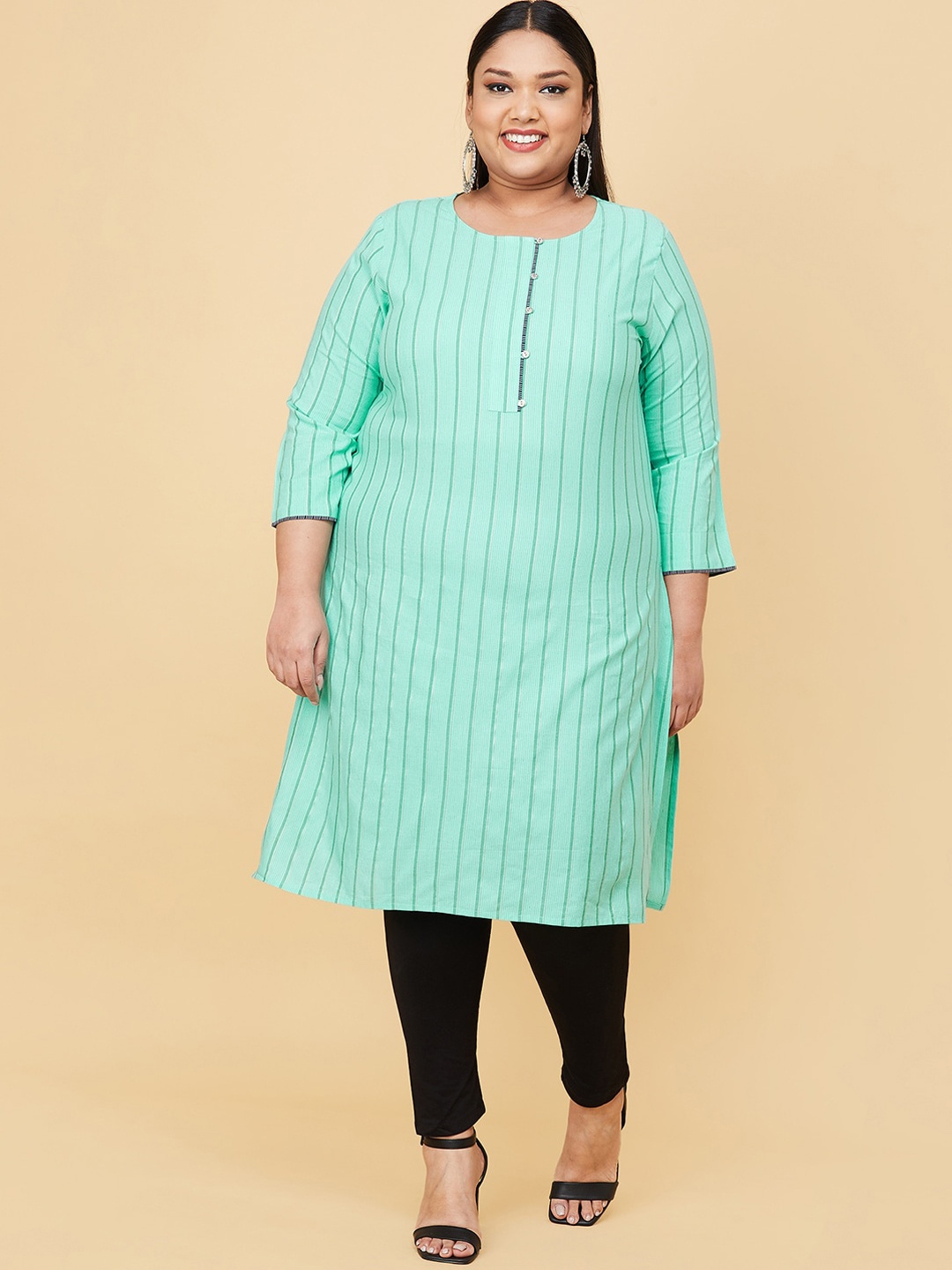 

max Women Plus Size Blue Striped Kurta